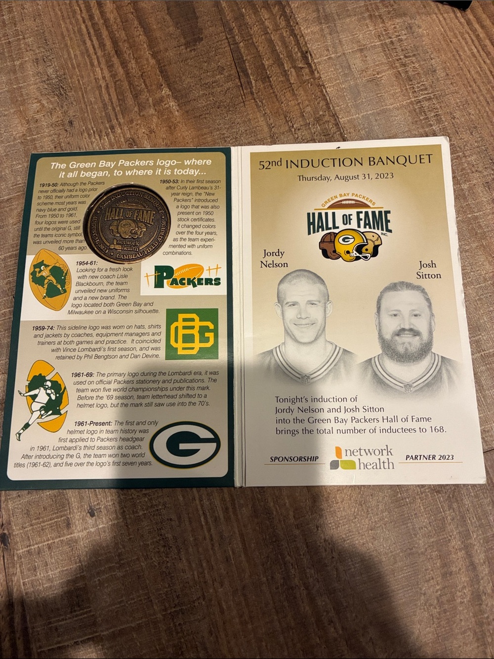 Two Green Bay Packers Hall of Fame Induction Coin and booklet